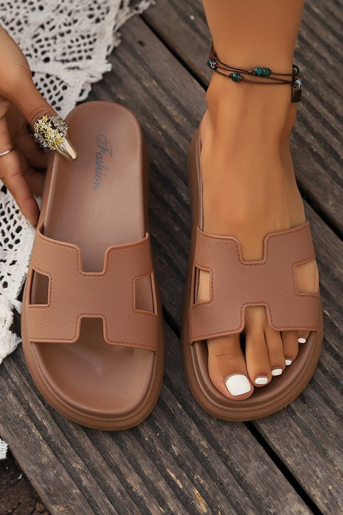 Chestnut Cutout Design Open Toe Platform Slippers (Run Small, Size Up) - Luxe Nest Market
