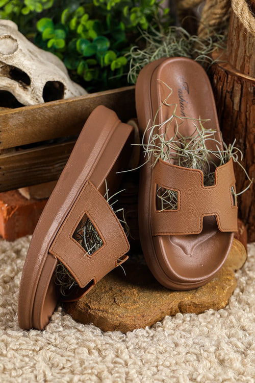 Chestnut Cutout Design Open Toe Platform Slippers (Run Small, Size Up) - Luxe Nest Market