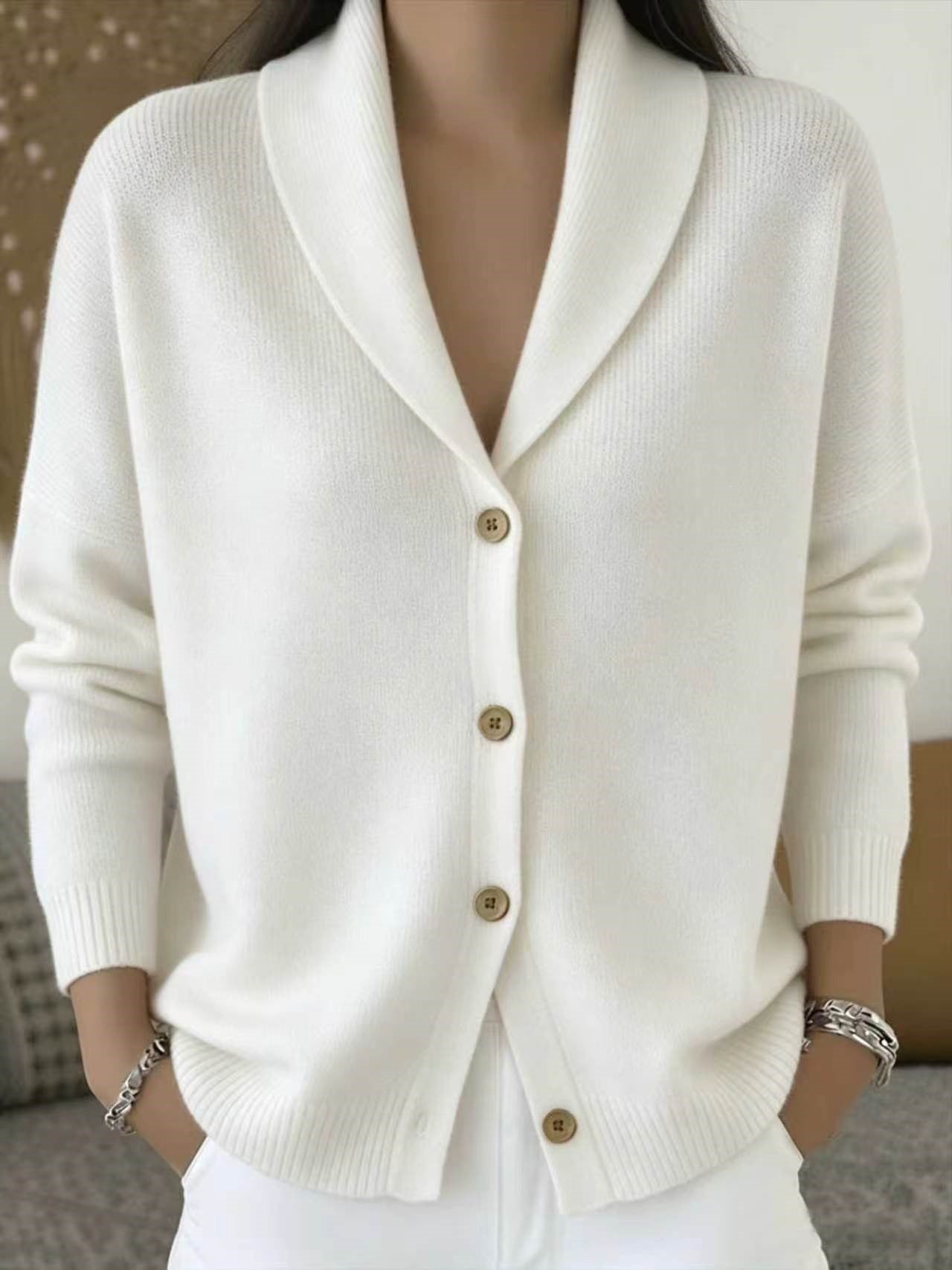 Womens Knitted Cardigan Loose-Fit Lazy Style Soft And Cozy Notch Lapel Solid Color Long-Sleeve Sweater - Luxe Nest Market
