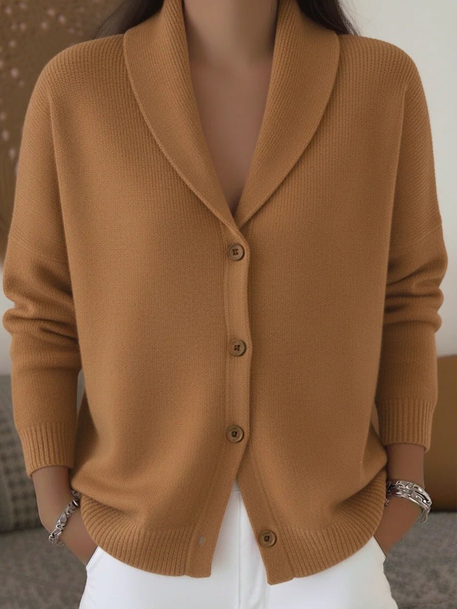 Womens Knitted Cardigan Loose-Fit Lazy Style Soft And Cozy Notch Lapel Solid Color Long-Sleeve Sweater - Luxe Nest Market